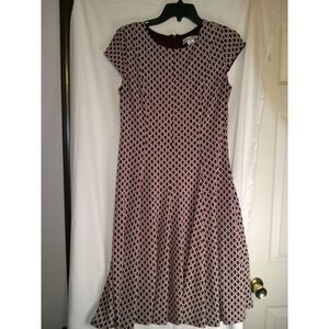 Vintage Laura Jeffries Geometric Pattern Cap Sleeve ALine Dress Burgundy Cream 6